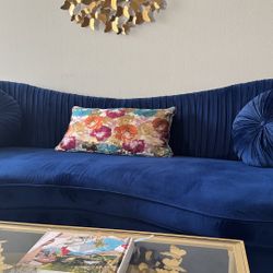 Blue Velvet Couch Sofa LIGHTLY USED