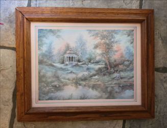 Framed 16x13" Artur A Kaplan Print - "Playing Near Gazebo"