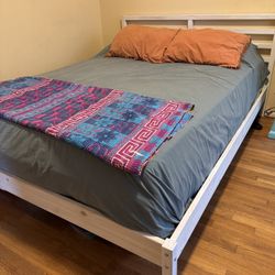 IKEA TARVA Queen Bed Frame with LUROY Slatted Bed Base