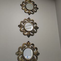 Set Of 3 Wall Hanging Accent Mirrors Bronze