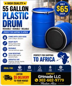 55 Gallon Blue Plastic Drum with Lock Hook