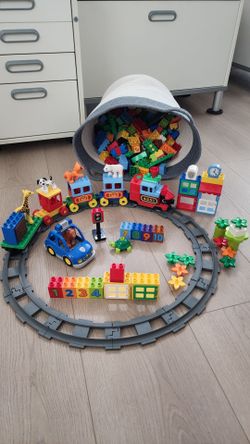 Lego Duplo Train & Tracks, Police Car, Animals, Numbers, Tree, Plants Lot