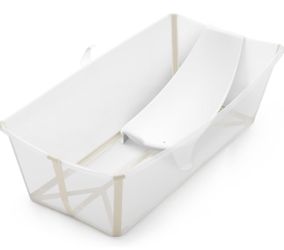 Stokke Flexi Bath X-Large Bundle, Sandy Beige - Spacious Baby Bathtub + Newborn Support - Lightweight, Foldable & Easy to Store - Best for Ages 0-6