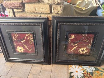 Framed Bird and Floral Wall Art Set of 2