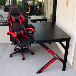 New In Box 47x24x30 Inch Tall Gaming Gamer Desk Table With Black Red Accent Game Office Computer Chair Combo Set 