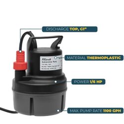 XtremepowerUS 1/6HP Submersible Water Utility Pump, 1100 GPH Portable Sump Pump for Pool Draining, Pool Cover Pump 10 FT Cord for Basements, Pool, Fou