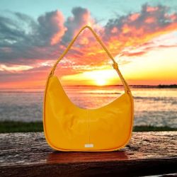 Vince Camuto Leather and Suede Mango Yellow Large Hobo Shoulder Bag