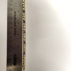 10k Yellow Bracelet XOXO- With Hearts Purple Unknown Stones 108907-1 JE.