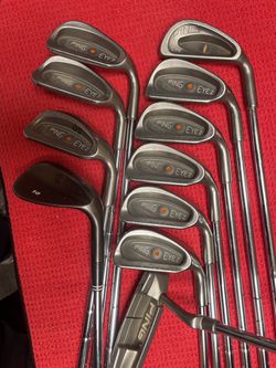 Ping eye 2 iron set with assorted wood and ping putter for right hand