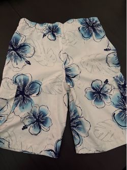 Abercrombie & Fitch men's blue and white floral lined swim shorts sz 14/16