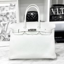 Hermes Birkin 35 Taurillon Clemence white handbag H stamp