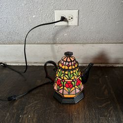 Teapot Lamp-Tiffany Style Stained Glass Table or Desk Light LED Bulb Included-Vintage Look Colorful Accent Décor