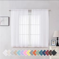 White Sheer Curtains 54 inch Length Living Room Short Voile Drapes Solid Sheers Cafe Curtains Voile Bathroom Small Window Curtain 2 Panels Set, Rod Po