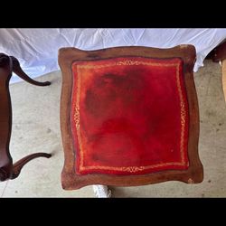 Pair of 2 Tier Leather Top Side Tables