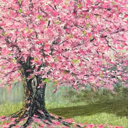 Pretty in Pink - Acrylic Landscape Painting By Deb Bossert Artworks 8" x 8"