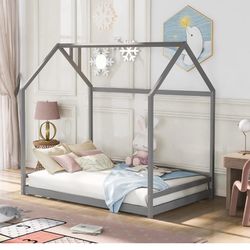 Kids House Bed Frame + Gel Memory Foam Mattress – $250