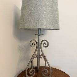 Decorative Table Lamp Wrought Iron Base with Gray/Green Linen Shade
