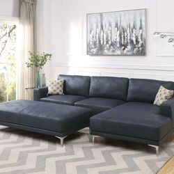Brand New Blue Leather Modern Style Sectional Sofa (Ottoman Sold Separately)