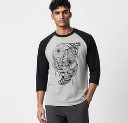 NEW Port Company Baseball Tee Adult MEDIUM Gray/Black Tattoo Graphic NWOT
