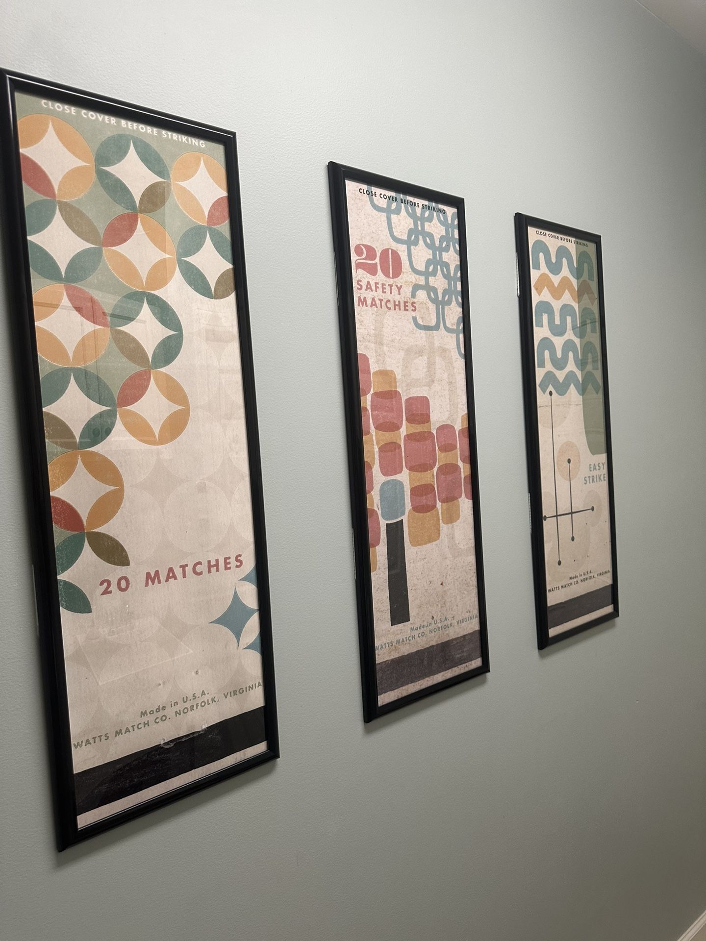 Set Of Three Framed Matchbook Prints