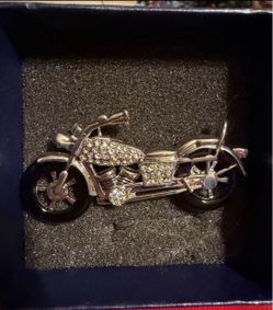 Silver Rhinestone Motorcycle Brooch Pin