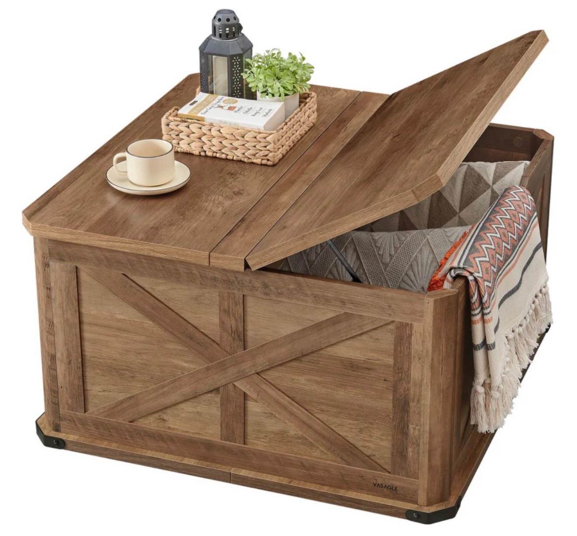 Farmhouse Coffee Table with Storage, Square Coffee Table for Living Room, Center Table with Flip-Top Lids, Honey Brown ULCT232K41 