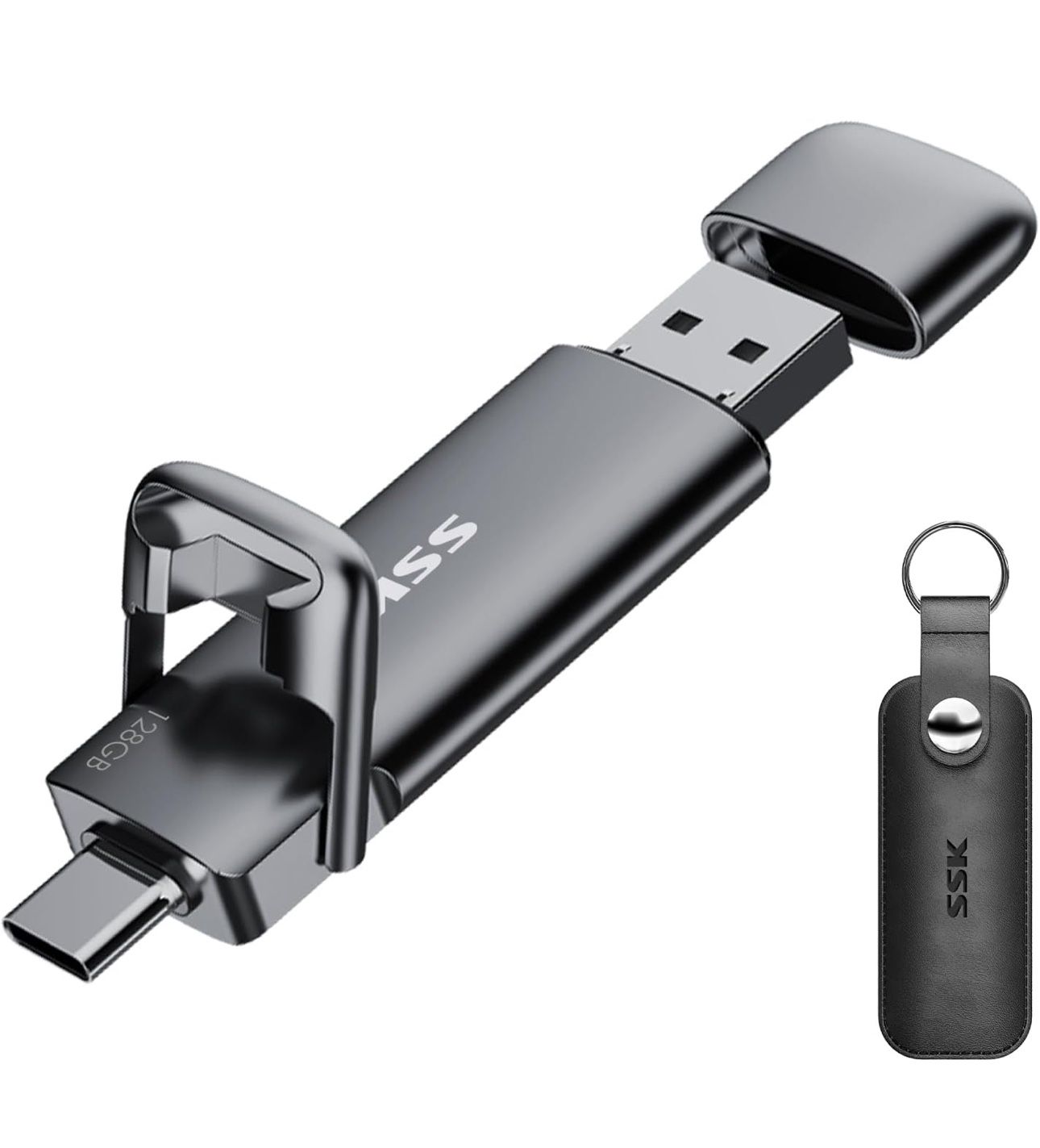 SSK 128GB Dual USB C Flash Drive,2-in-1 Type C+ USB A 3.2 Gen2 Solid State Thumb Drive,Speed Up to 550MB/s Memory Stick Data Storage for iPhone 15,Thu