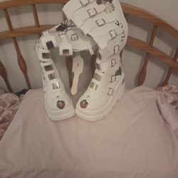 White Cosplay Boots With Halloween Theme 