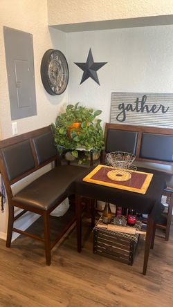 Two leather kitchen benches