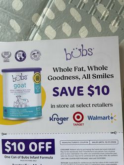 10x Bübs Save $10 Coupons
