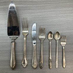 STERLING SILVER BABY SPOON AND SILVERPLATE MISCELLANEOUS UTENSILS 