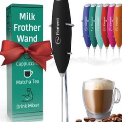 Milk Frother Wand & Electric Stirrer with Stand - Turbo Coffee & Milk Frother Handheld - Hand Held Coffee Mixer Wand & Cold Foam Maker for Frothy Capp