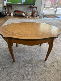 Vintage Marquetry Inlay Oval Coffee Table