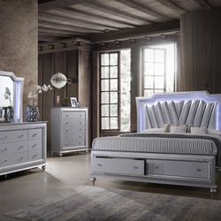 King / Queen Bedroom Set 5pc ( Bed, Dresser, Mirror, Chest, And Night Stand) - Delivery And Financing Available 