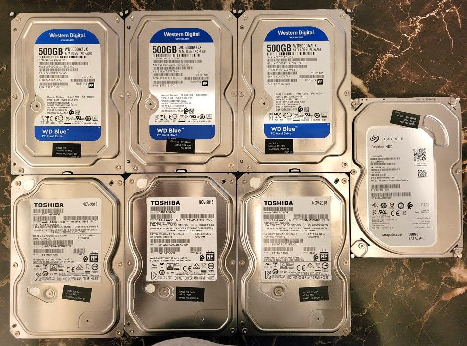 Lot of 7x500 GB MIX HDD's (Like New)