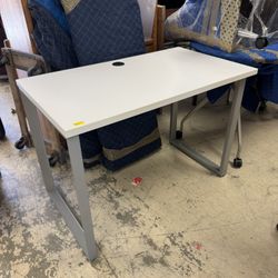 Modern white table desk with U-shaped metal legs - Excellent Condition- 24” x 42”
