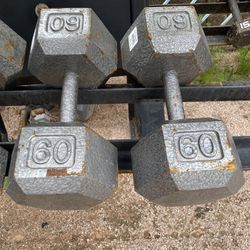 60lb Hex Iron Dumbbell Set Weights 