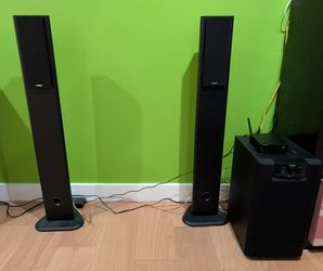 Complete 2.1 Home Audio System - Yamaha Towers & Sub + Fosi Bluetooth Amp