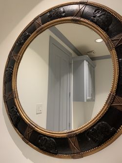 40 inch round mirror, elephant, black and gold