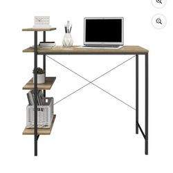 Modern Wood & Metal Desk with Side Shelves – Like New! - $70