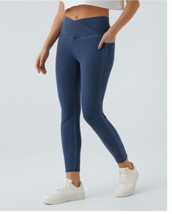 Halara Flex Crossover Side Pocket Stretchy Denim Leggings Size Small NWT