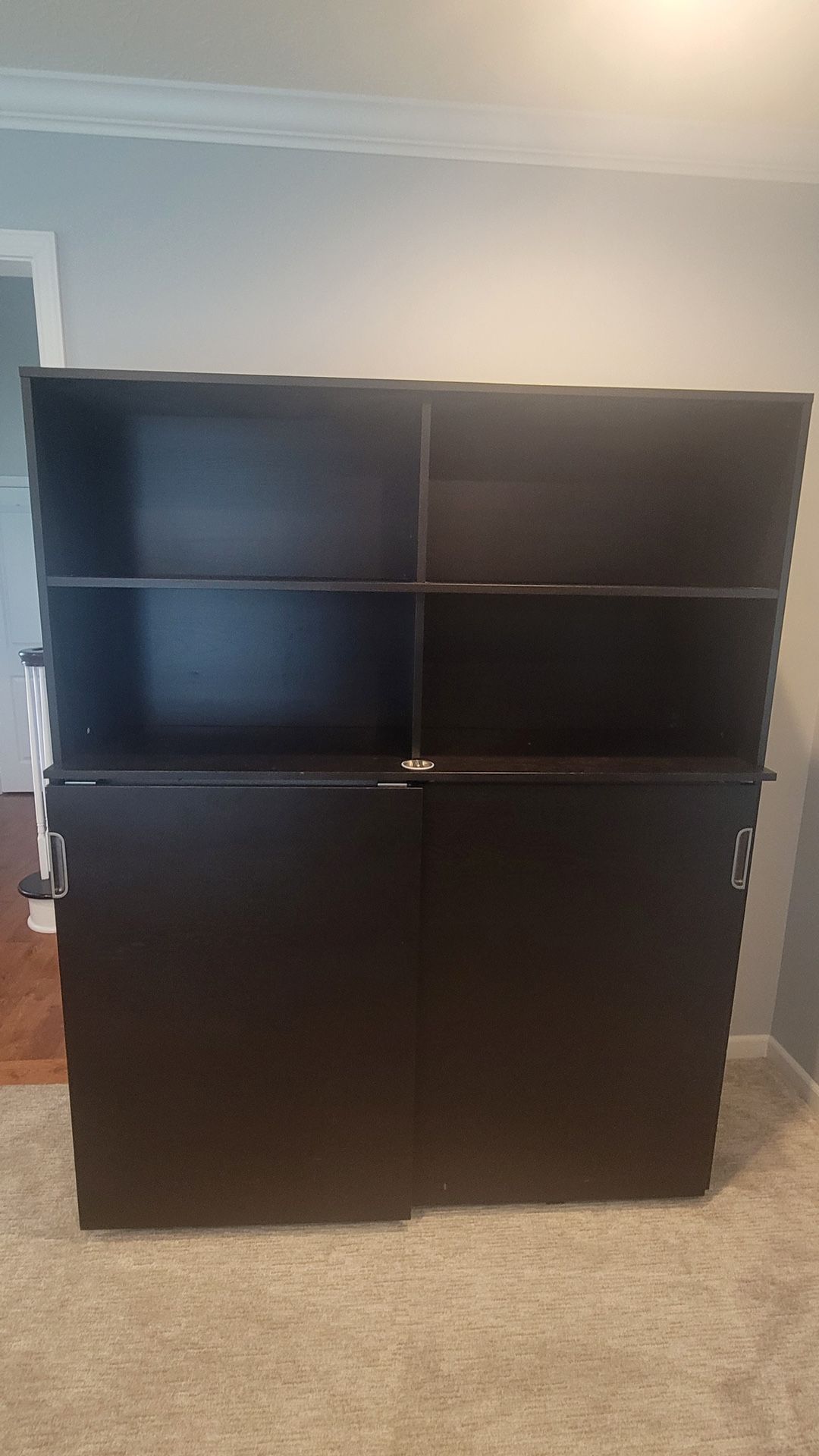 Cabinet with sliding doors, black stained ash veneer 