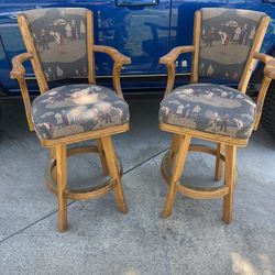 Golf Themed Wooden Swivel Bar Stools