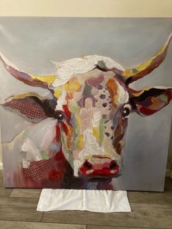 Colorful Cow textured wall canvas