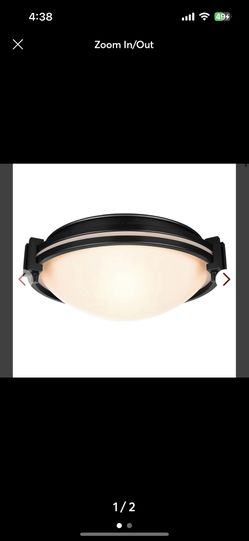 Rosient Close To Ceiling Light Fixture, 12 Inch Flush Mount Ceiling Light With Atomized Milk Glass Shade, Modern Country Black White Ceiling Lamp For 