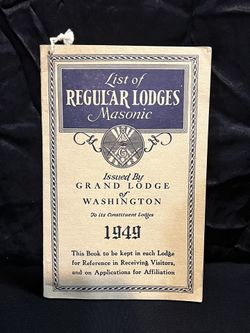 1949 Washington List Of Regular Lodges Masonic Book, Visitors Reference Masonic Freemasons