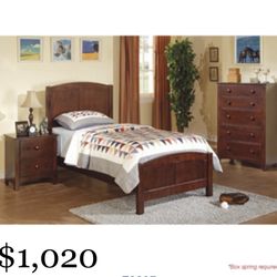 Adorable Brown Twin Size Complete Bedroom Set. Mattress Sold Separately 