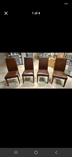 Set of 4 Brown Leather Dining Chairs