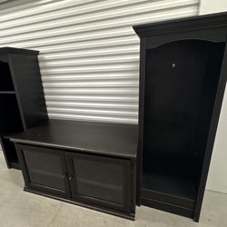 Used Dark Brown TV Stand With 2 Matching Books Shelves