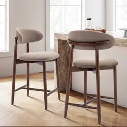 Upholstered Counter Stool Solid Wood Bar Stool (Set of 2) 